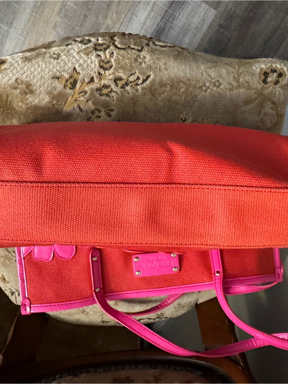 Kate Spade Pink Flower Appliqué Canvas Tote Bag - Picture 6 of 8